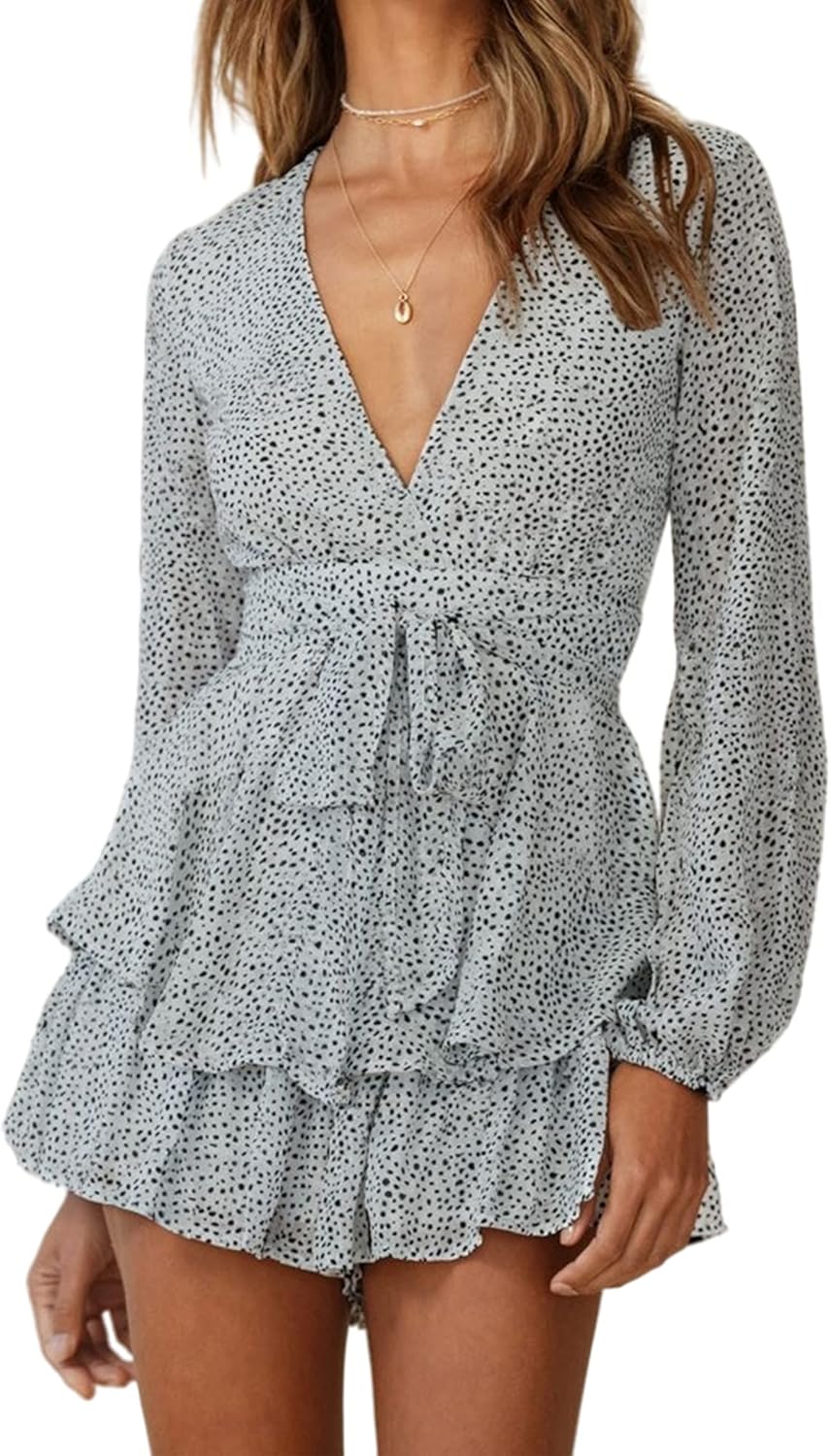 AIMCOO Women's Floral Print Deep V-Neck Romper for Summer