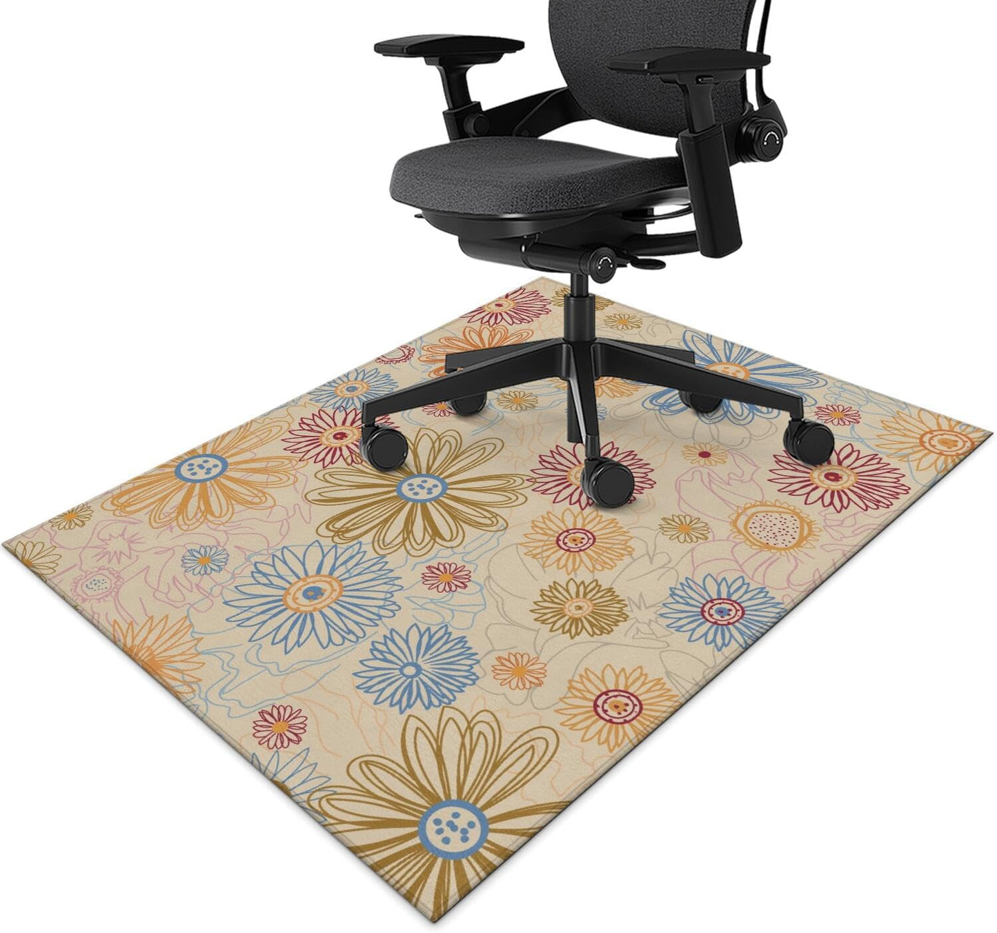 Boho Floral Office Chair Mat - Non Slip Protector