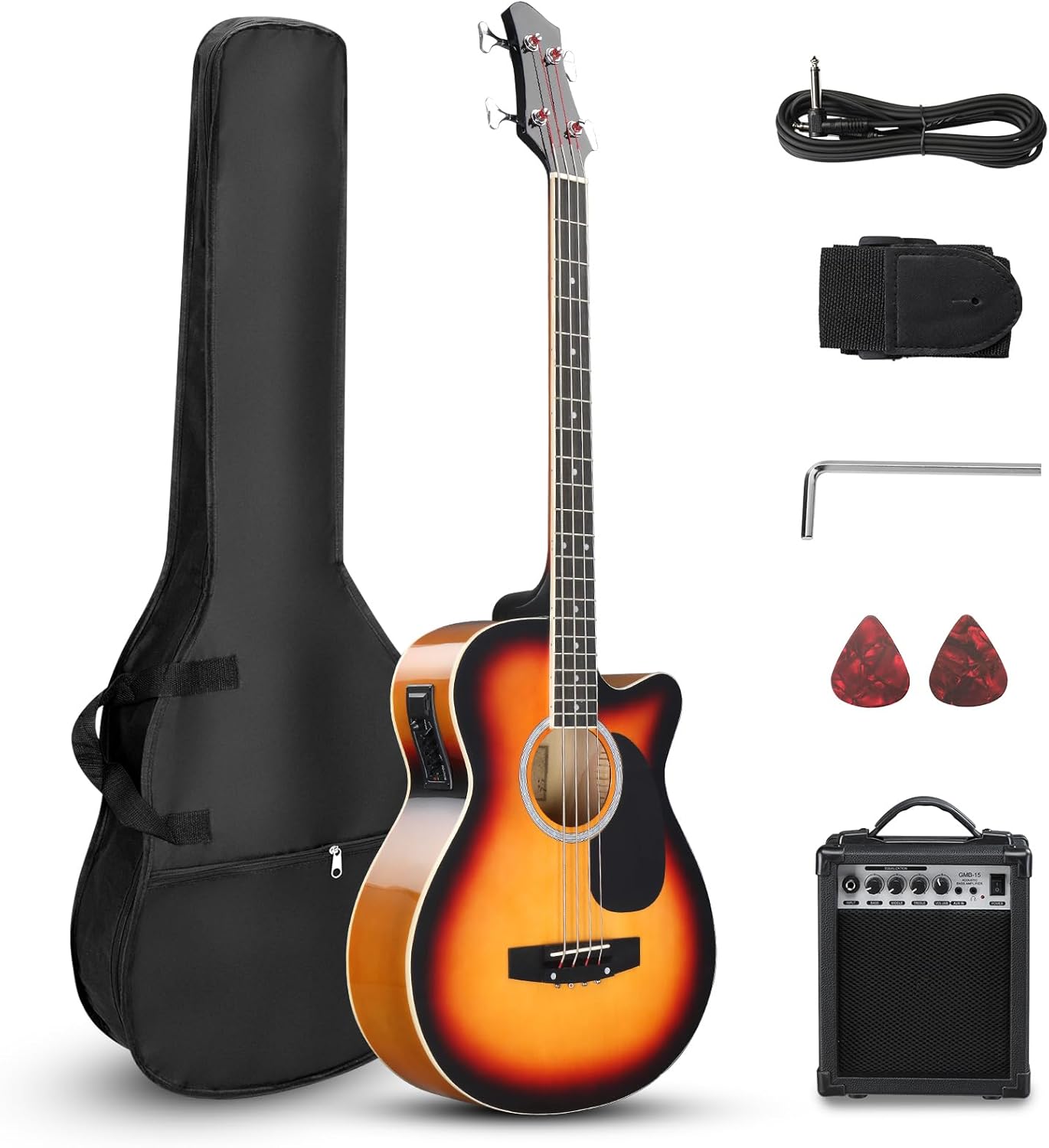 Ktaxon Acoustic Electric Bass Guitar Kit - Full Size with 15W Amp