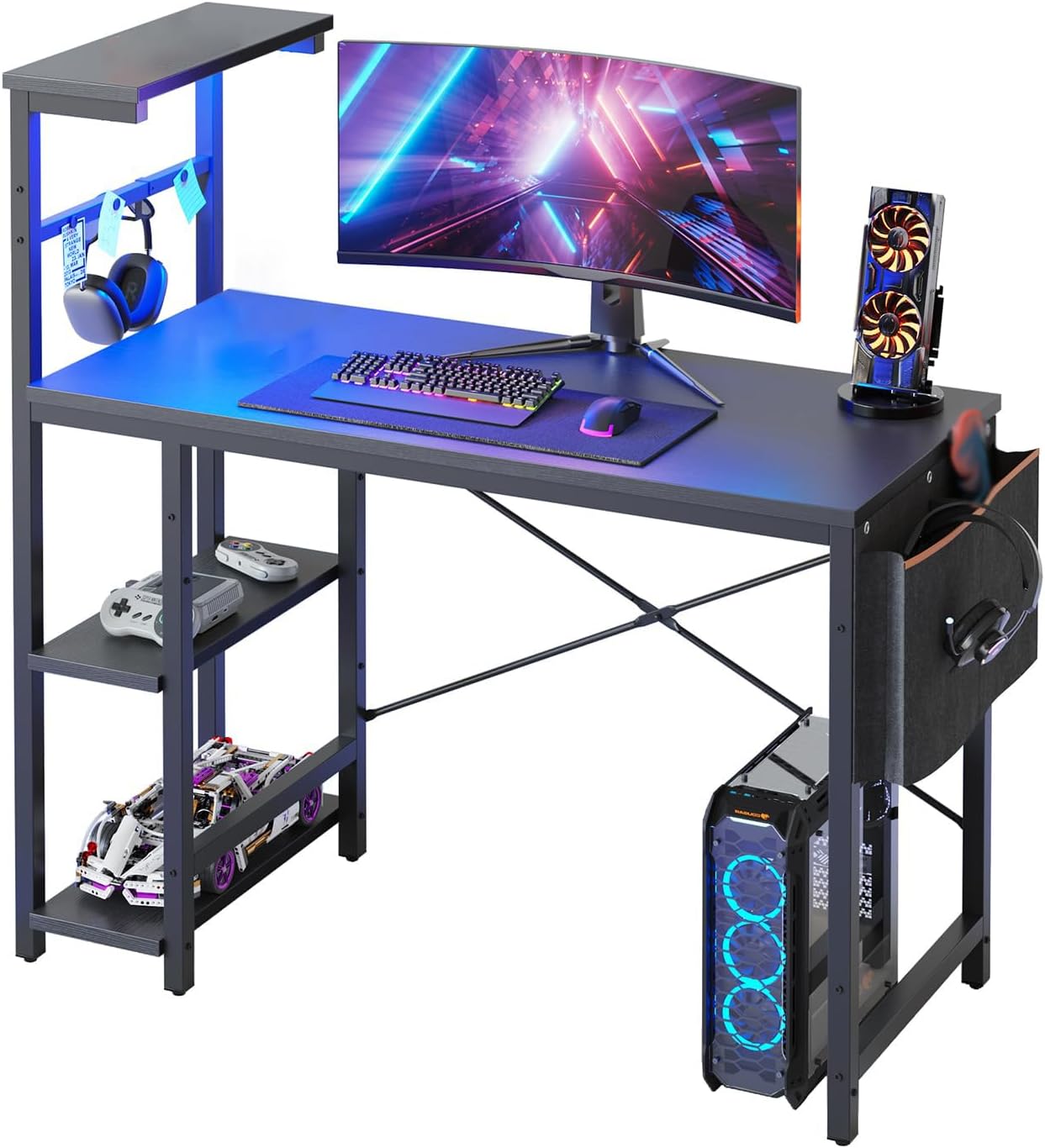 Bestier Gaming Desk with LED Lights for Small Spaces and More