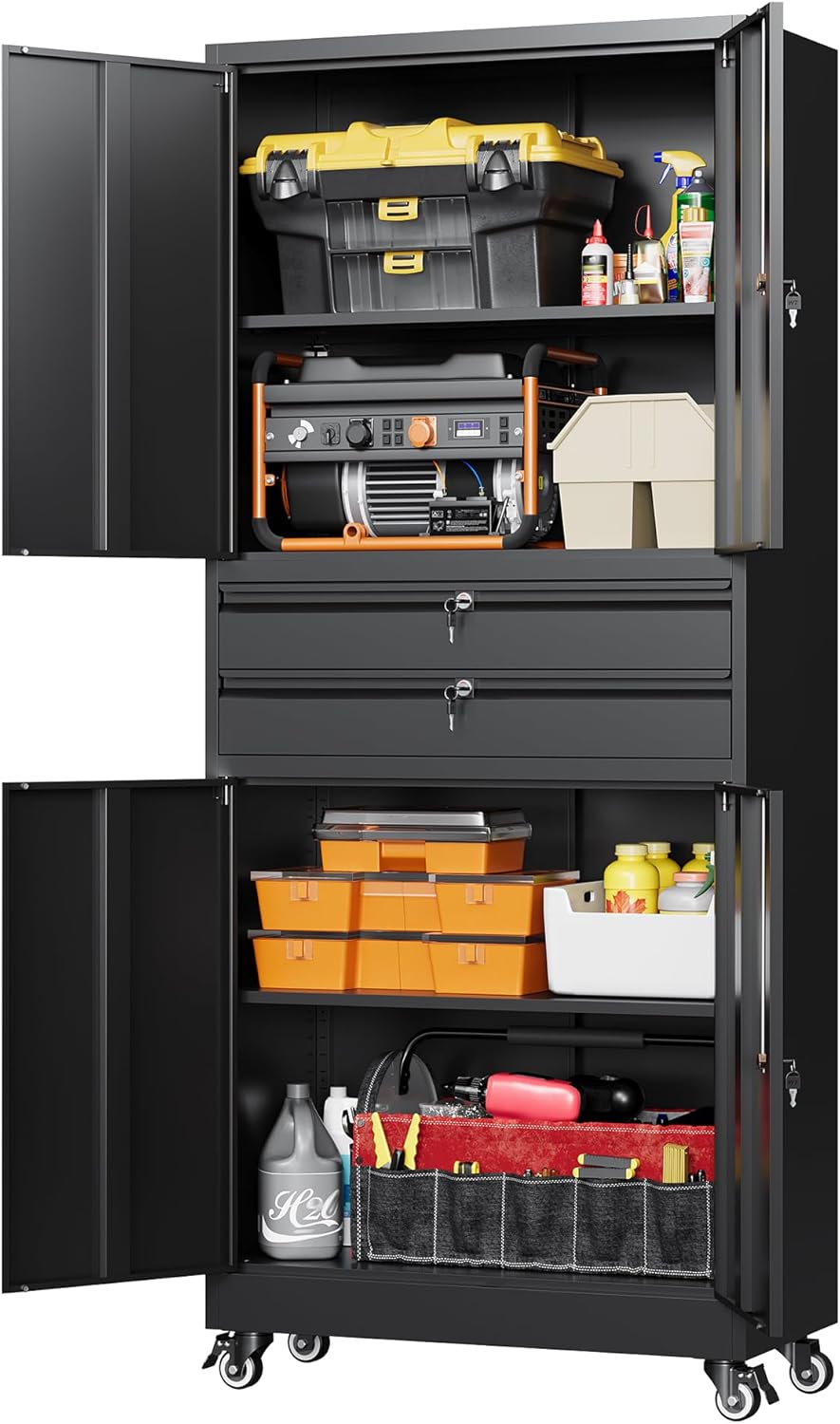Letaya Metal Garage Storage Cabinet with Wheels for Home Use