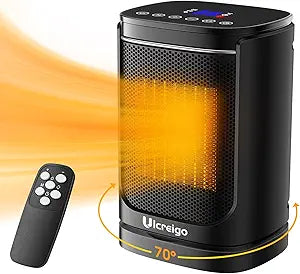 Portable 1500W Space Heater with Adjustable Thermostat and Remote