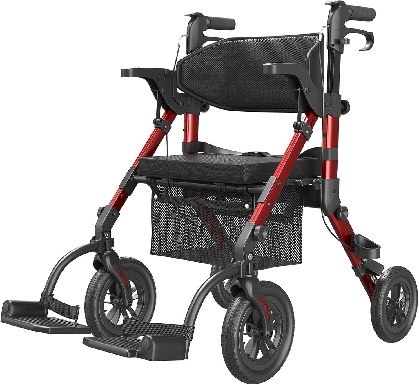 Rollator Walker with Seat - Lightweight 2 in 1 Wheelchair Combo
