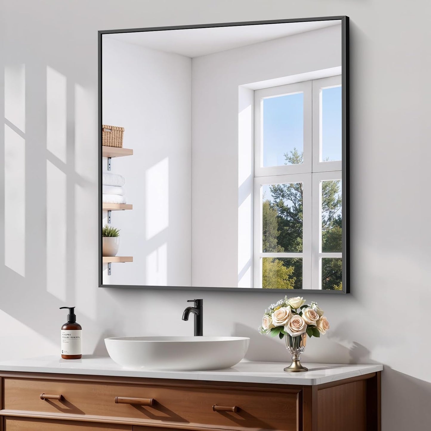 Koonmi Black Framed Bathroom Mirror - Shatterproof 32x28 in