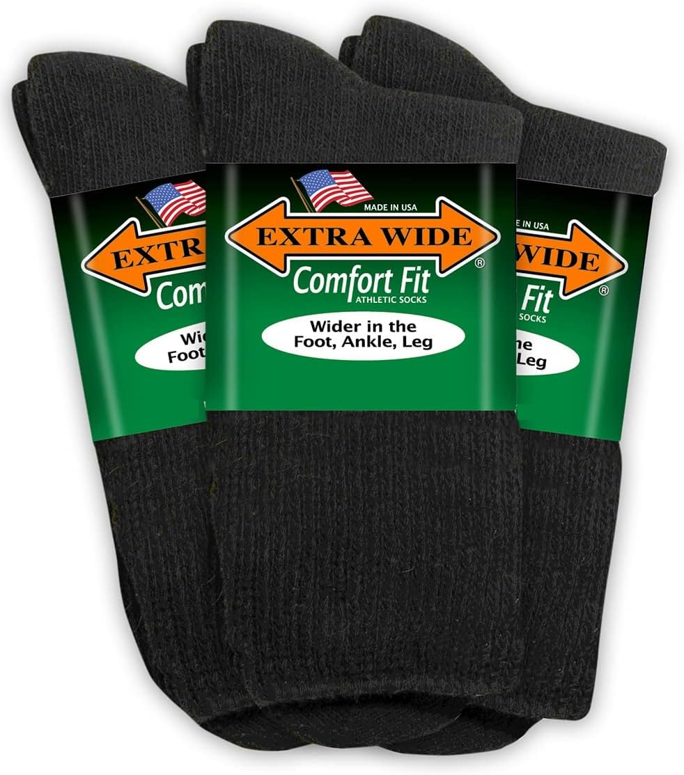 Extra Wide Comfort Fit Athletic Crew Socks for Men and Women