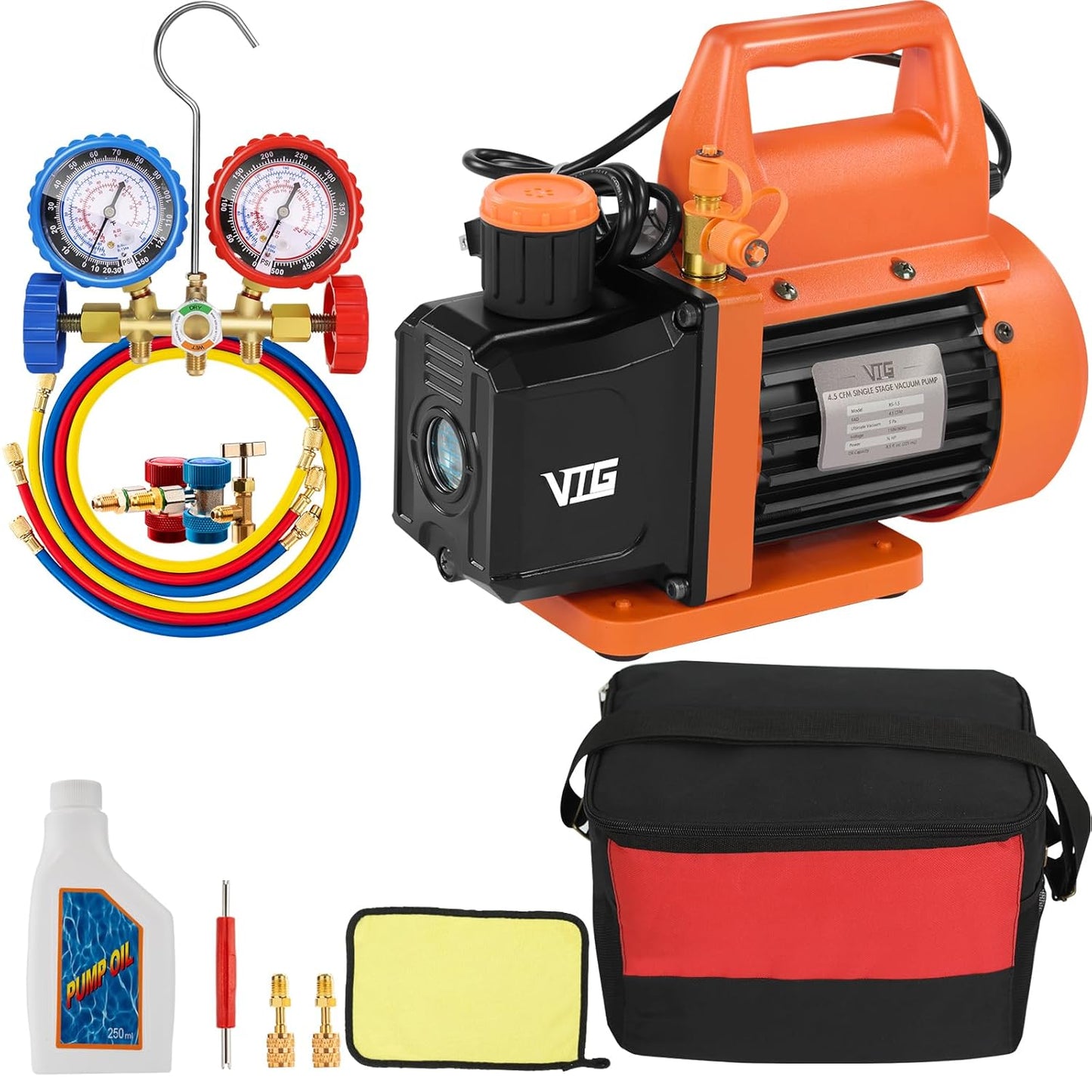 4.5 CFM AC Vacuum Pump and Gauge Set for HVAC and Auto Systems
