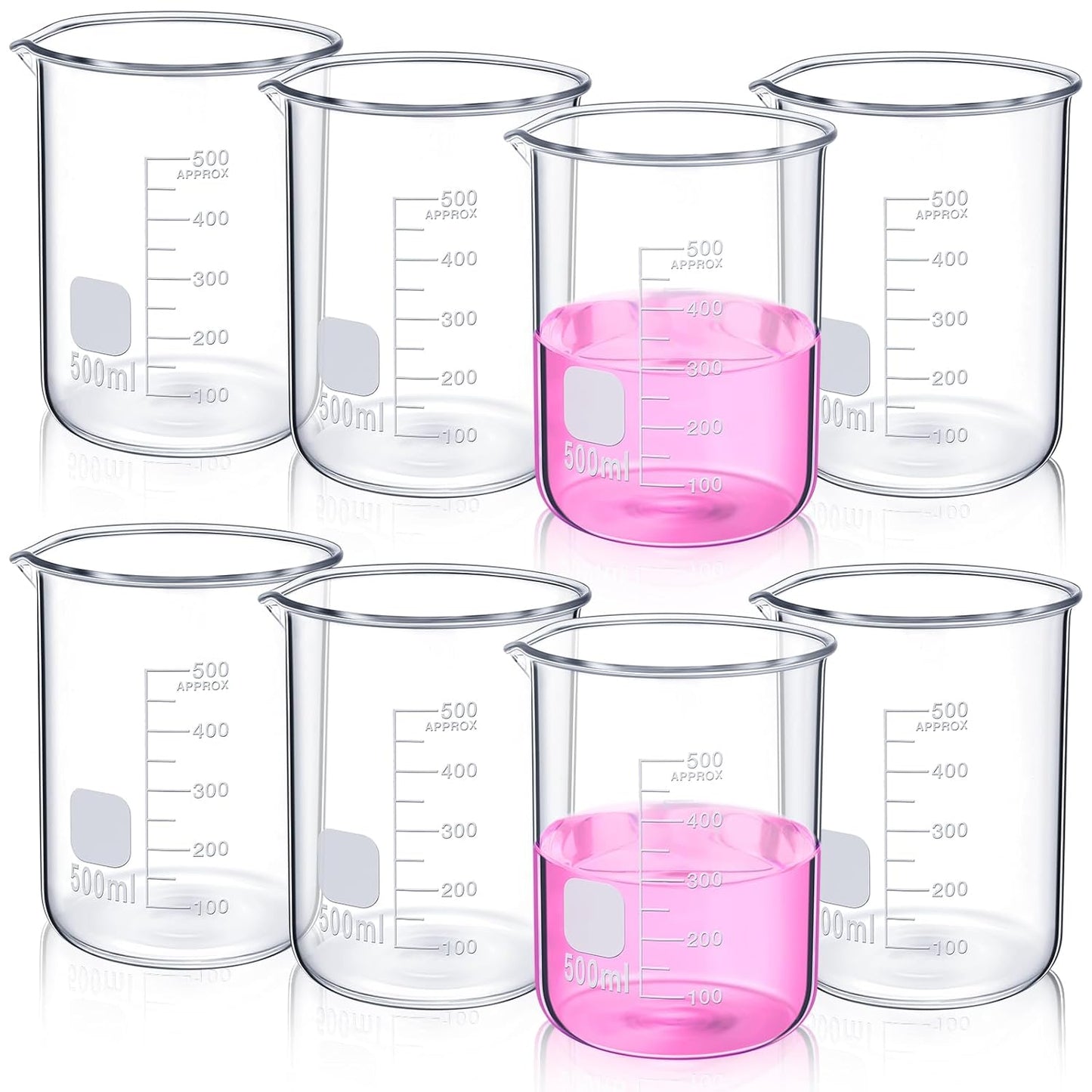 8 Pcs 500 ml Glass Lab Beaker Set for Home and Classroom Use
