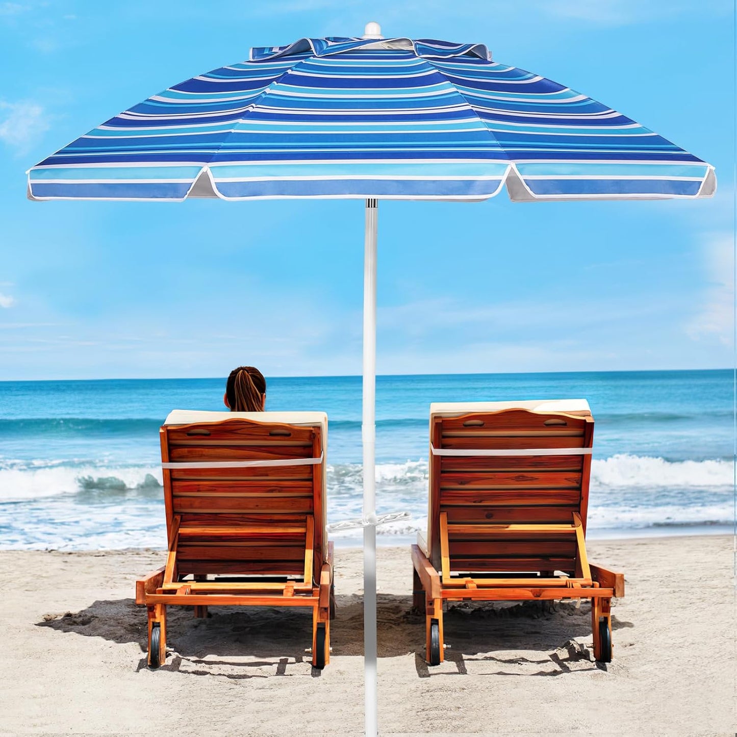 Aoxun Beach Umbrella with Tilt Pole and Portable Sand Anchor