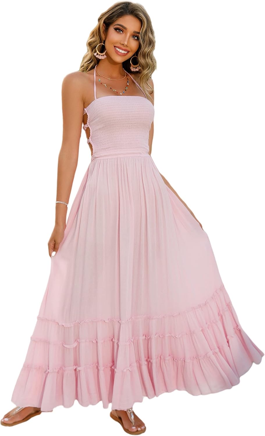 R.Vivimos Womens Summer Boho Backless Long Dresses for Fun