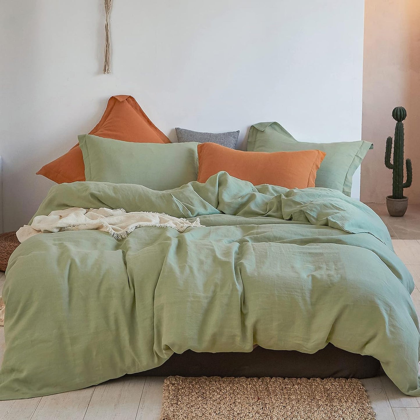 100% Linen Duvet Cover Set - Soft Breathable Farmhouse Bedding