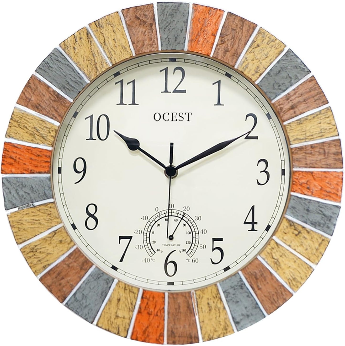 Waterproof 13 Inch Indoor Outdoor Clock with Thermometer Features