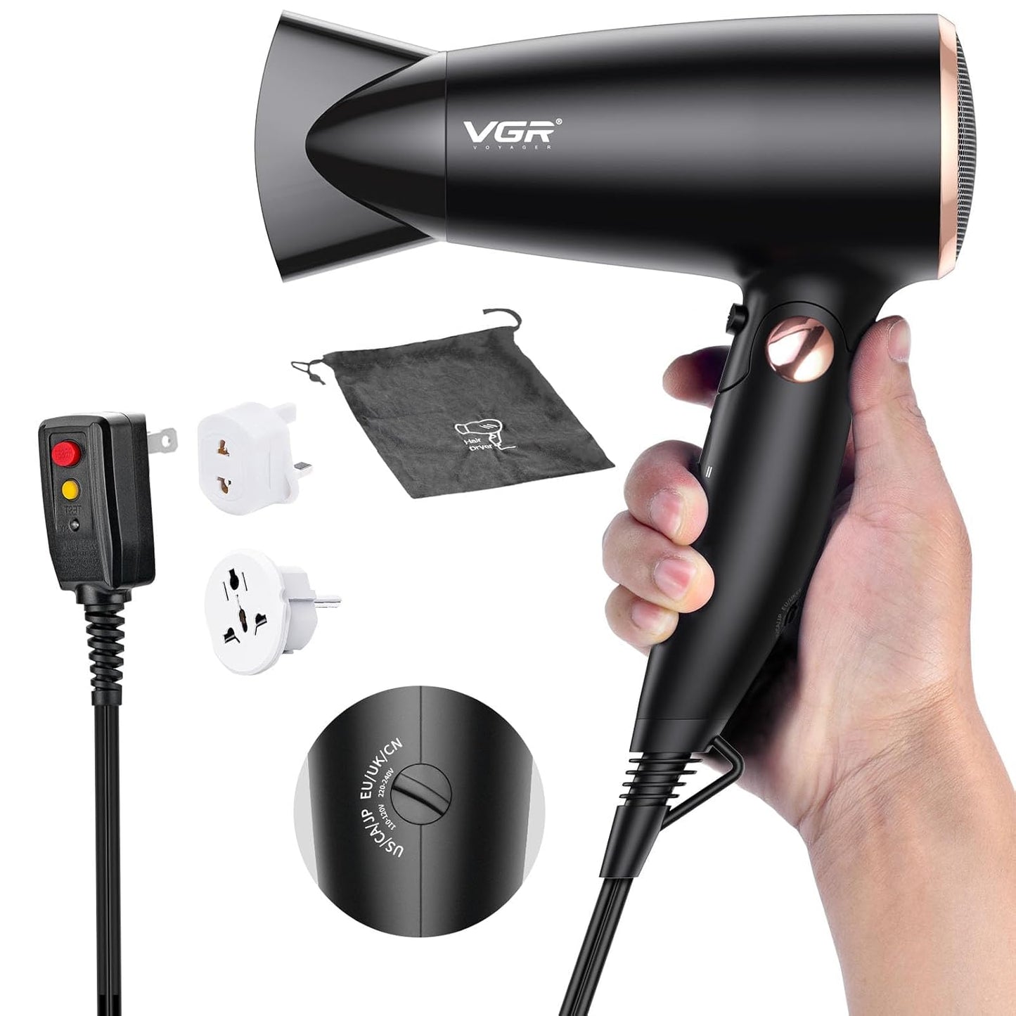 VGR Dual Voltage Travel Hair Dryer - Ultimate Europe Essential