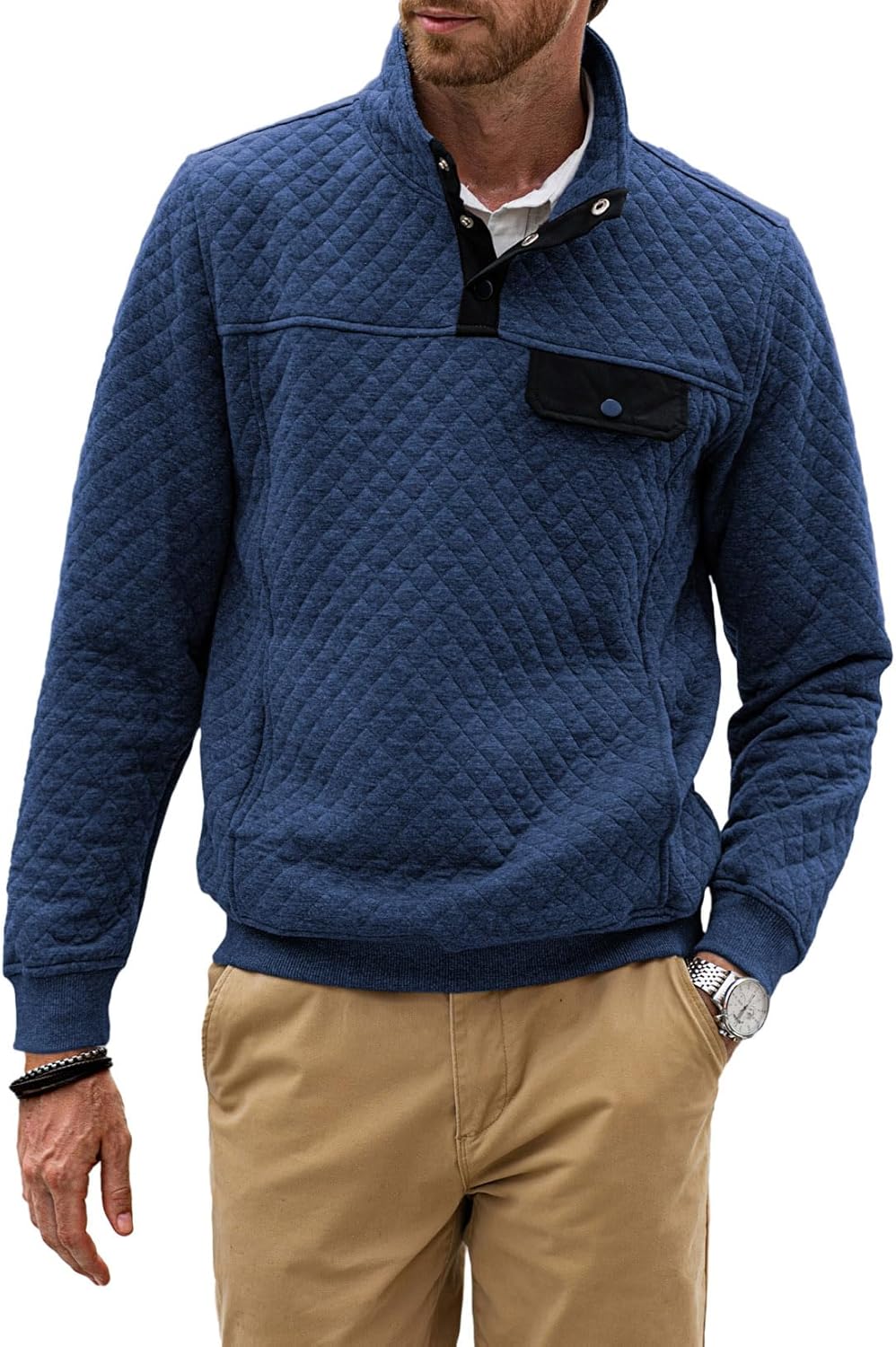 JMIERR Men's Quilted Sweatshirt for Casual Outdoor Style