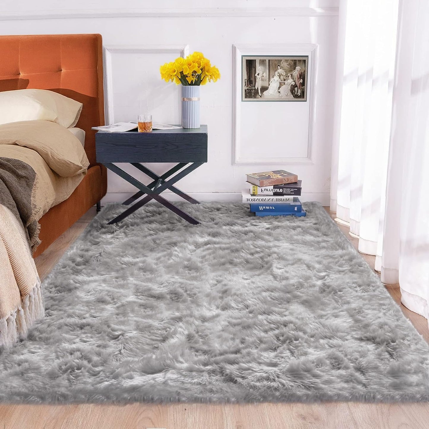 Gray Furry 5x7 Area Rugs for Bedrooms and Living Rooms