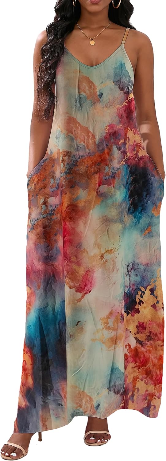 Vunahzma Womens Casual Fashion Sleeveless Maxi Dress with Pockets