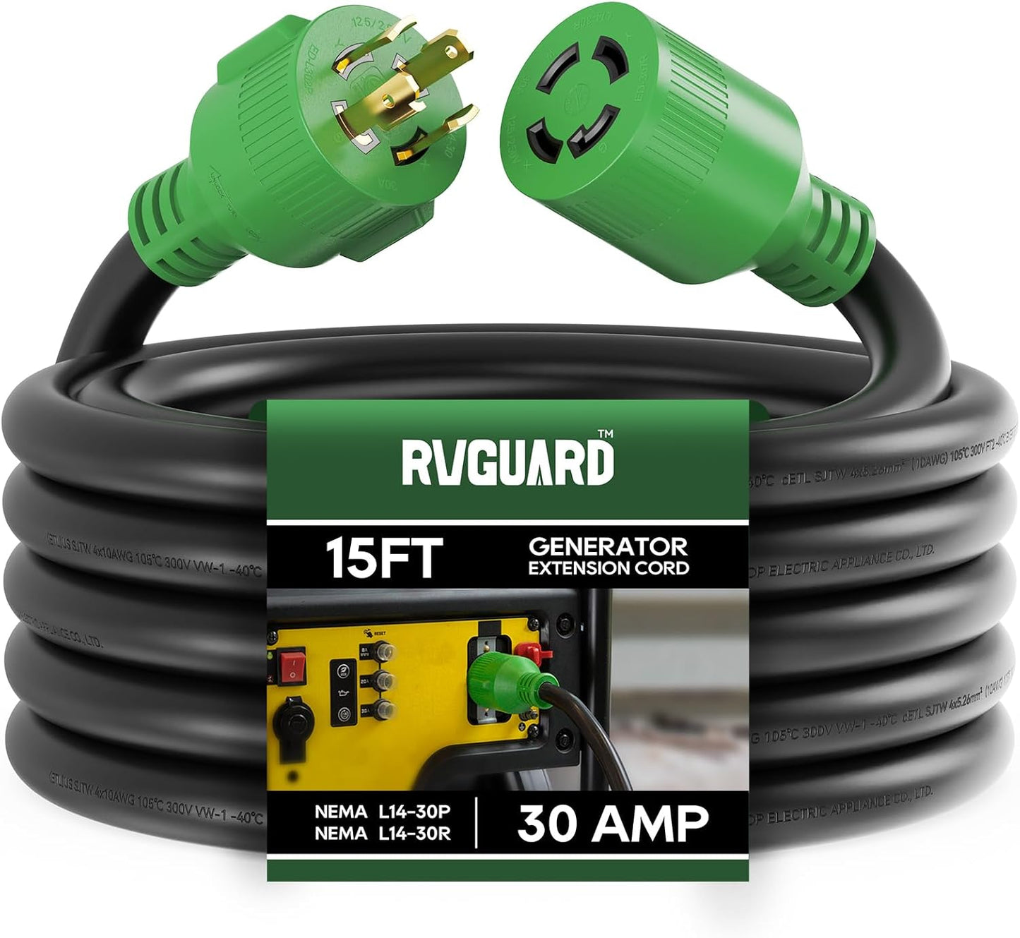 RVGUARD 4 Prong 30 Amp Generator Extension Cord for Power Needs