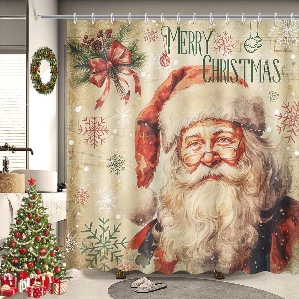 Merry Christmas Santa Claus Shower Curtain Set
