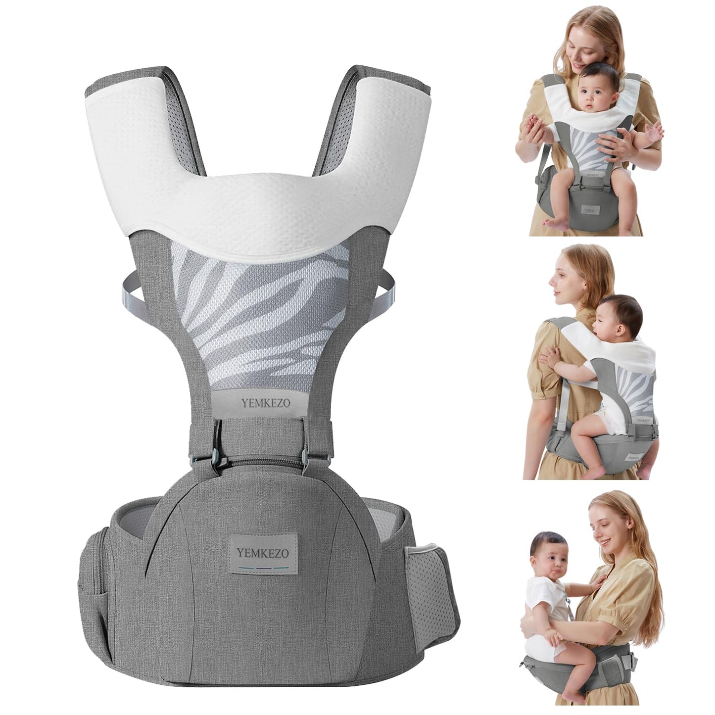 YEMKEZO 4-in-1 Hip Seat Baby Carrier - Ergonomic & Adjustable