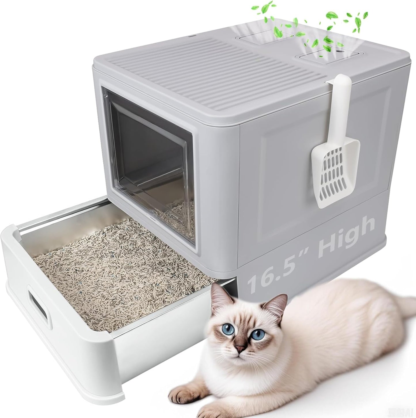 Enclosed Stainless Steel Cat Litter Box with Deep Pan Design