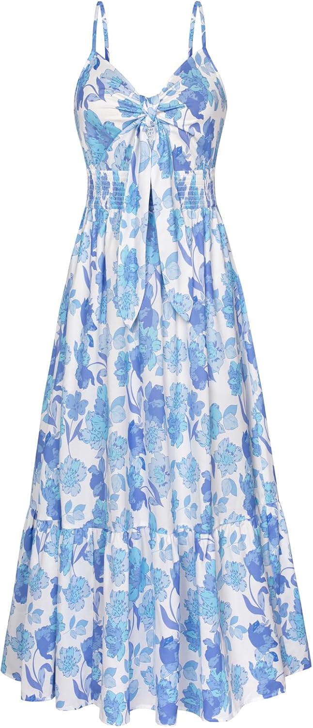 Summer Maxi Dress Floral Tie Front for Casual Beach Style