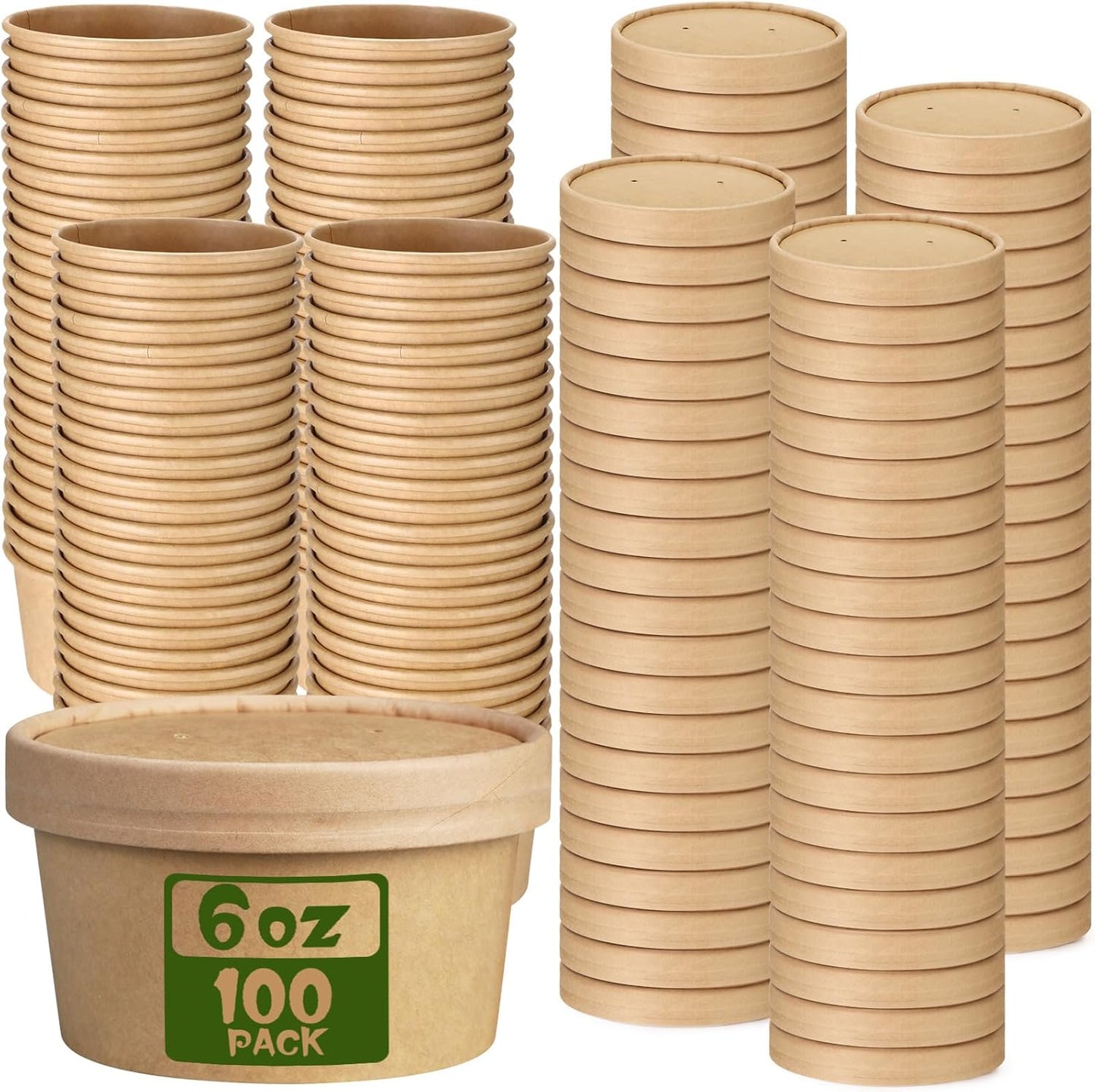 Fulmoon 100 Pack Paper Soup Containers with Vented Lids for Food
