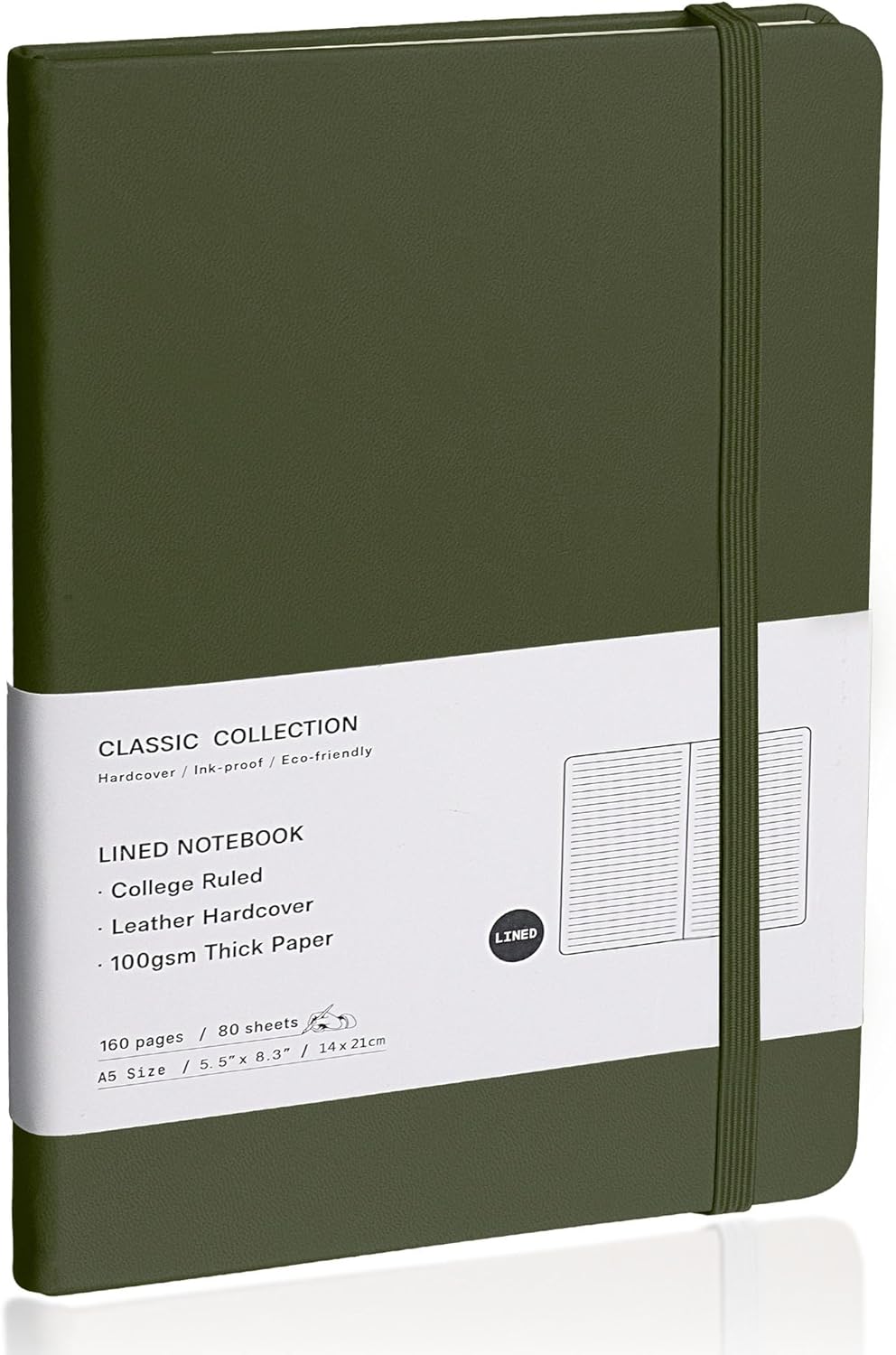 EMOMAS Olive Green Journal | Thick 100gsm Pages | Compact Size