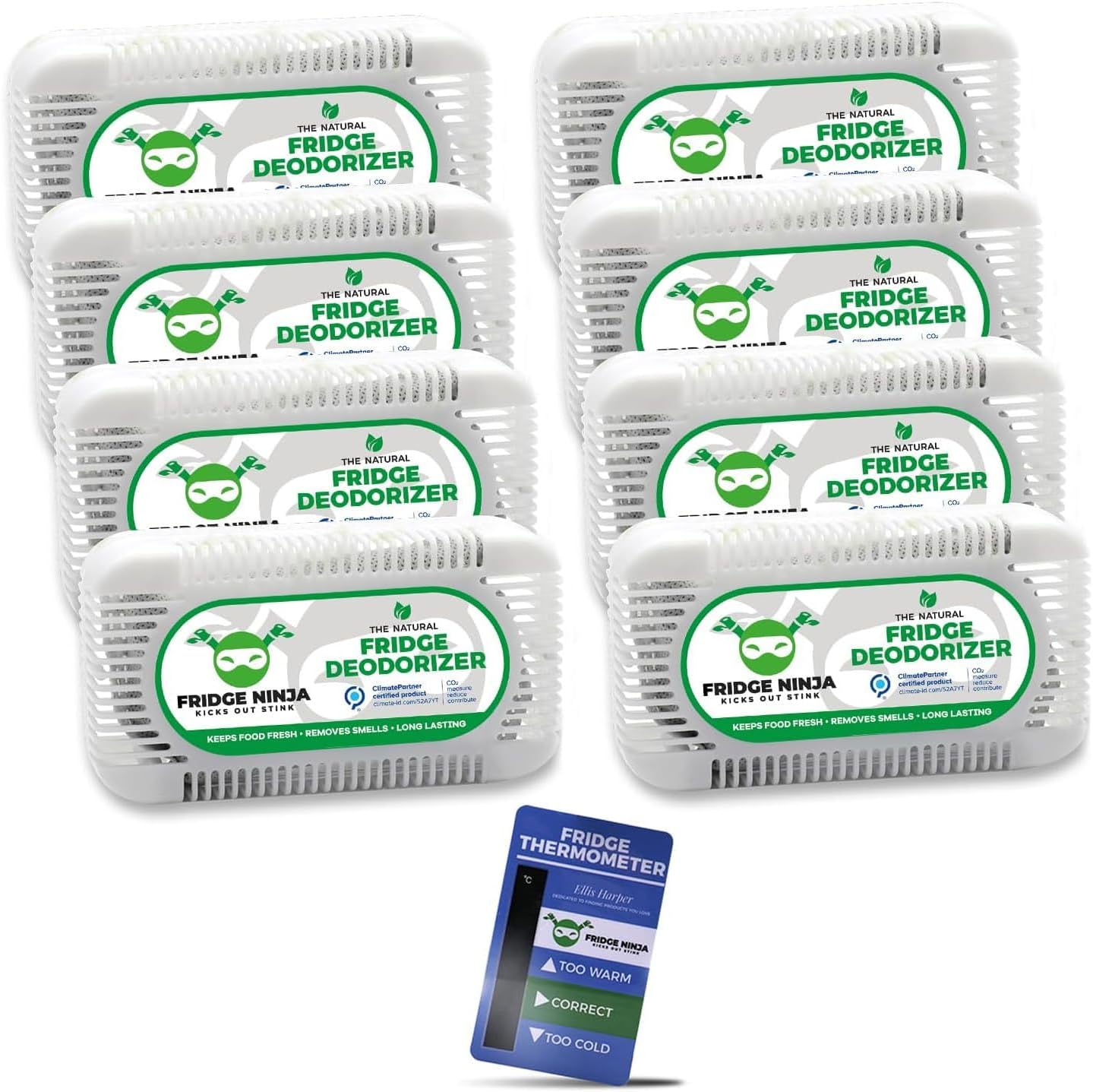 Fridge Deodorizer 8 Pack - Natural Activated Charcoal Odor Eliminator
