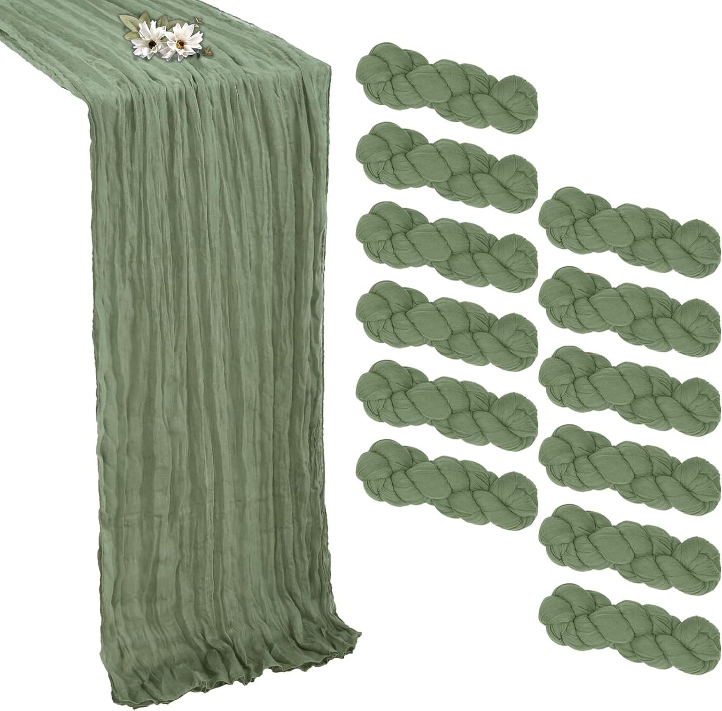 Sage Green Cheesecloth Table Runner 12 Pack for Elegant Events