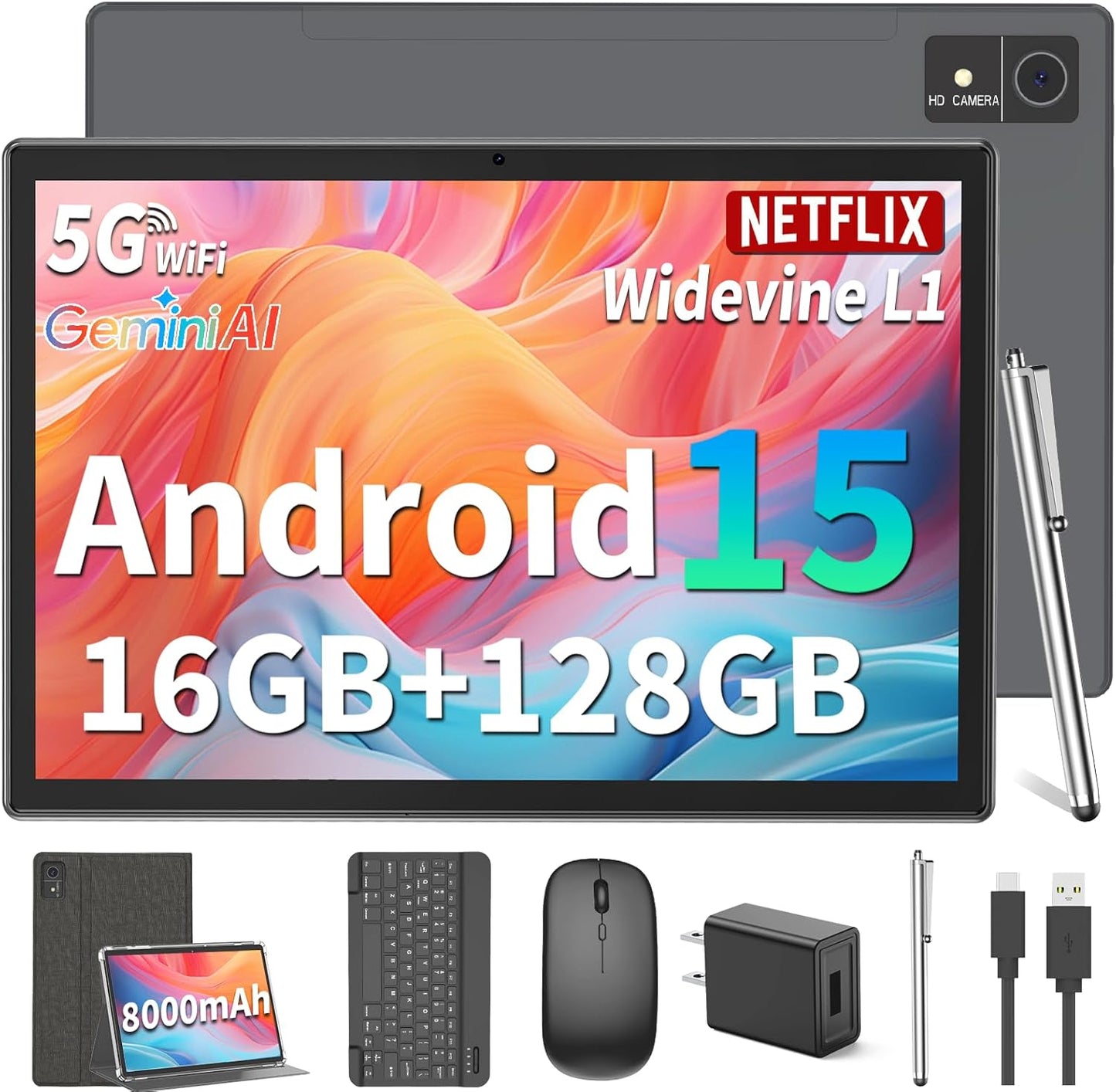Android 15 Tablet with Keyboard - Powerful 10 inch Device