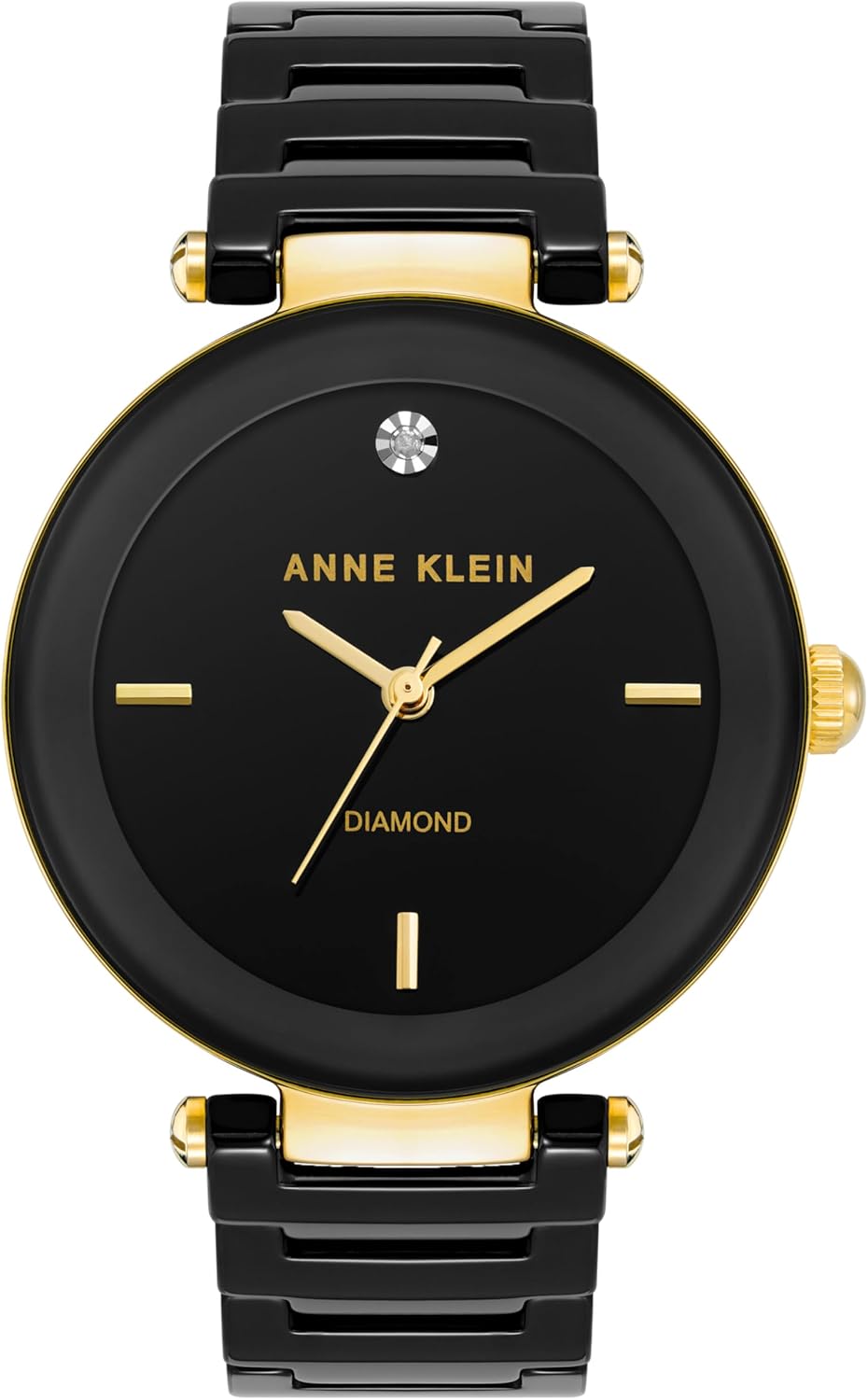 AK Anne Klein Black Ceramic Watch with Diamond Accent
