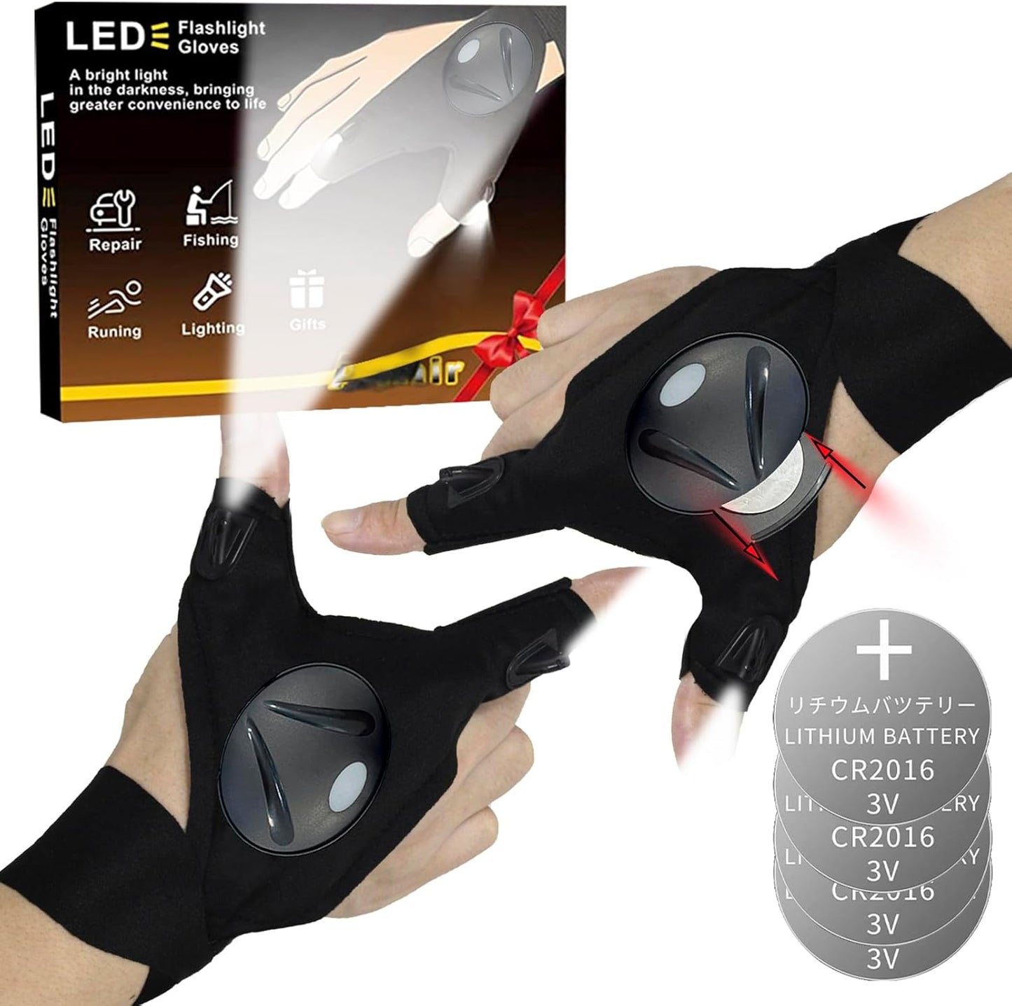 Hands-Free LED Gloves - Tool-Free Battery Replacement