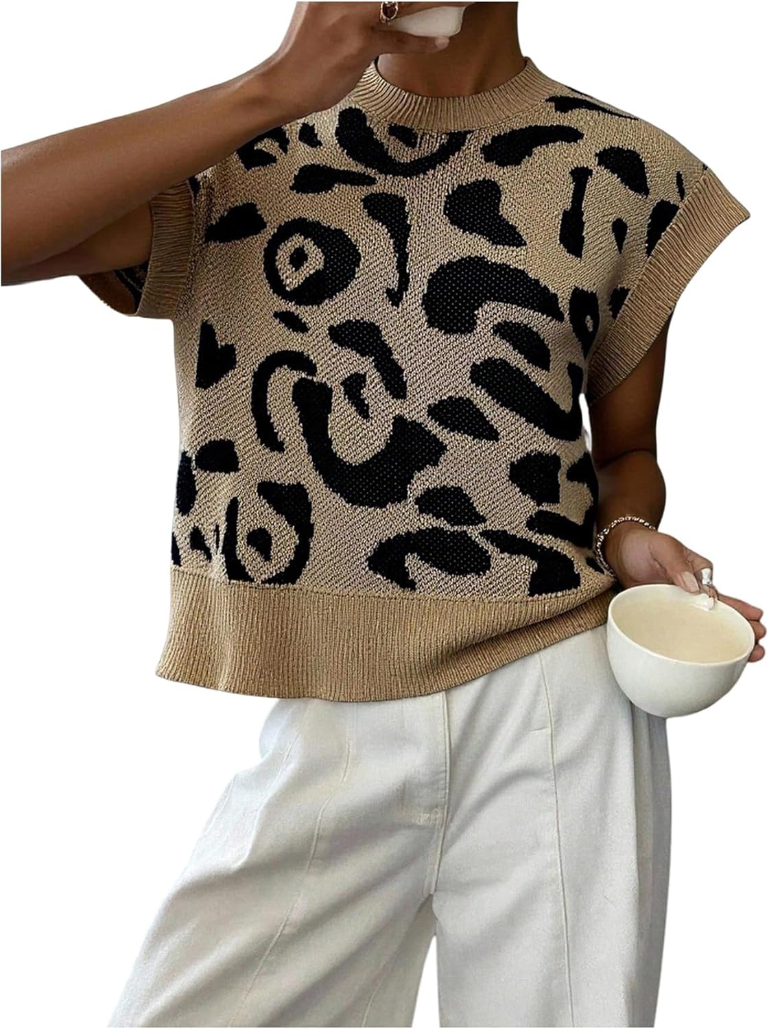 SOLY HUX Women's Ribbed Sweater Crew Neck Short Sleeve Top