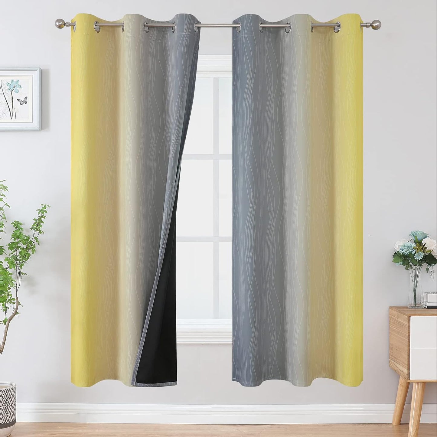 Ombre Grey and Yellow Blackout Curtains for Modern Living
