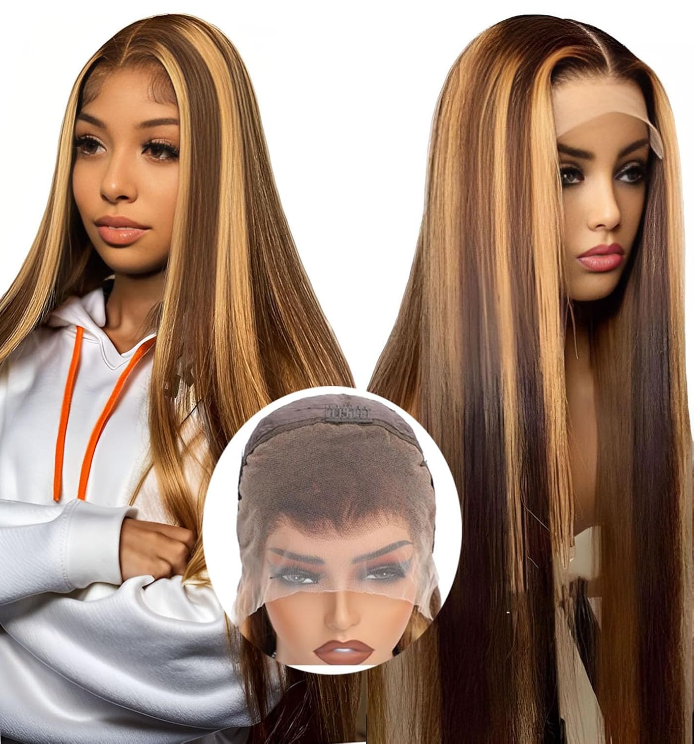 Human Hair Wig Highlight Honey Blonde 26in 200% Density Full Frontal