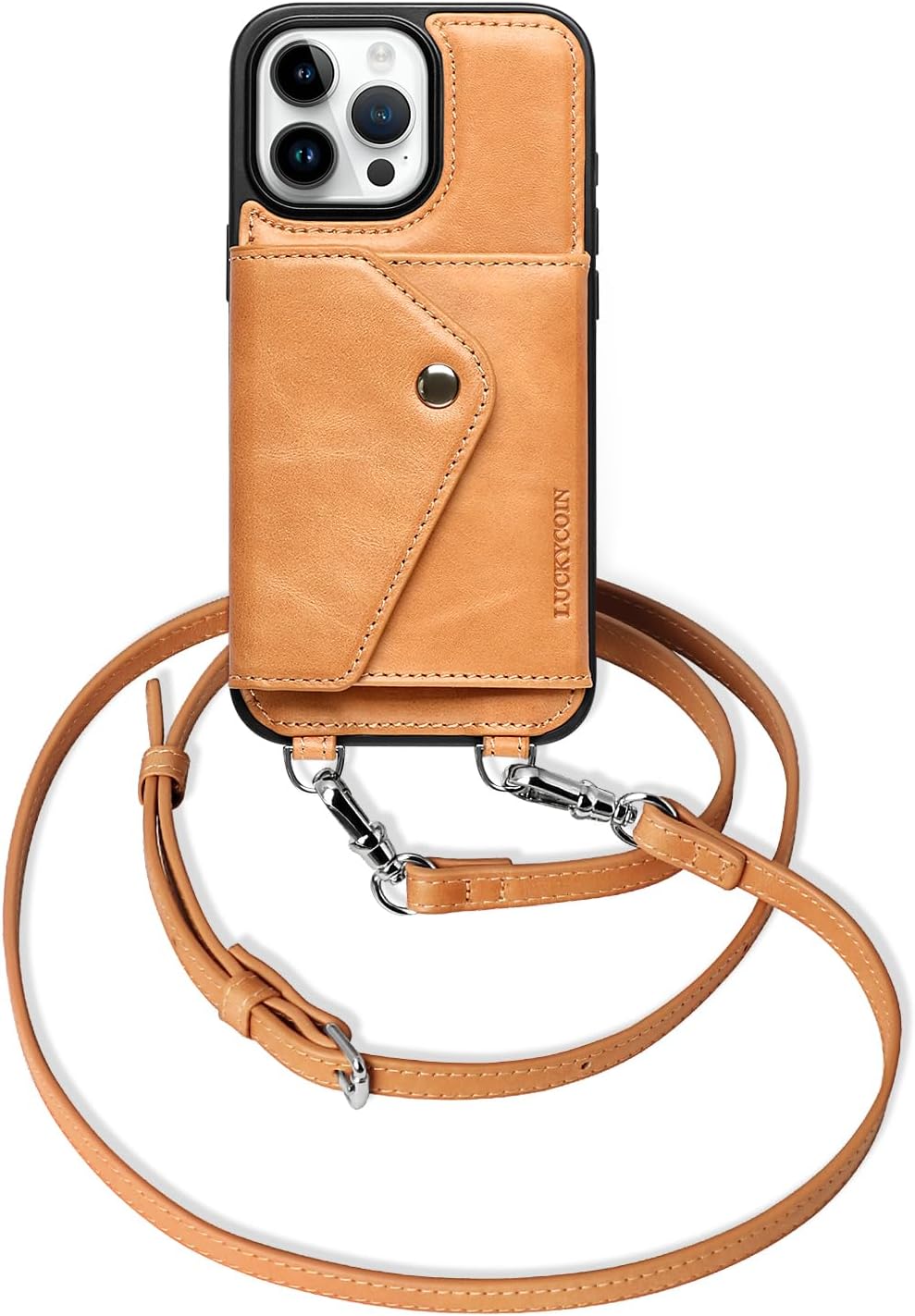 LUCKYCOIN Leather Wallet Case for iPhone 16 Pro Max, Brown
