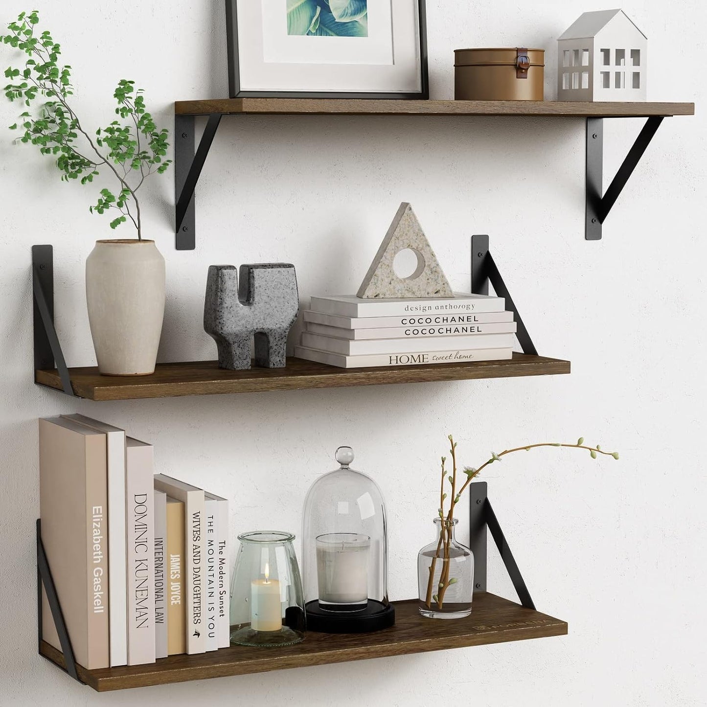 24 Inch Floating Shelves for Wall Set of 3 - Rustic Wooden Storage
