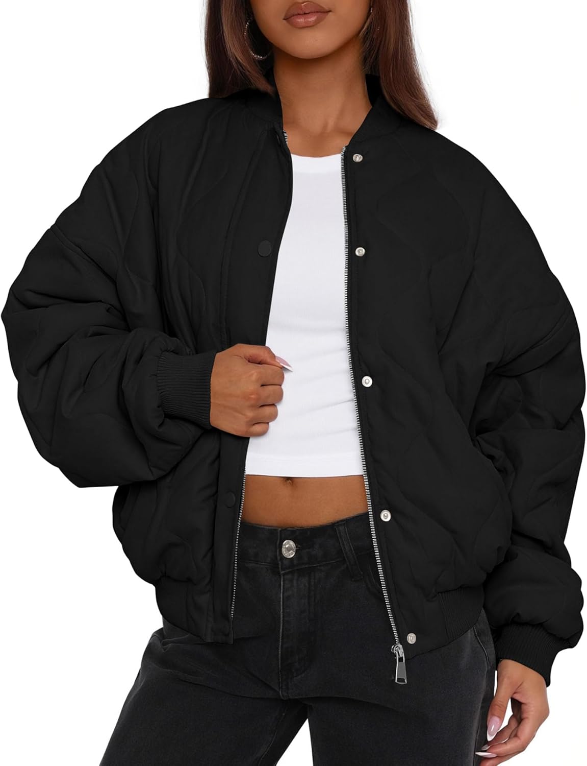 PRETTYGARDEN Women's Quilted Bomber Jacket for Fall Fashion