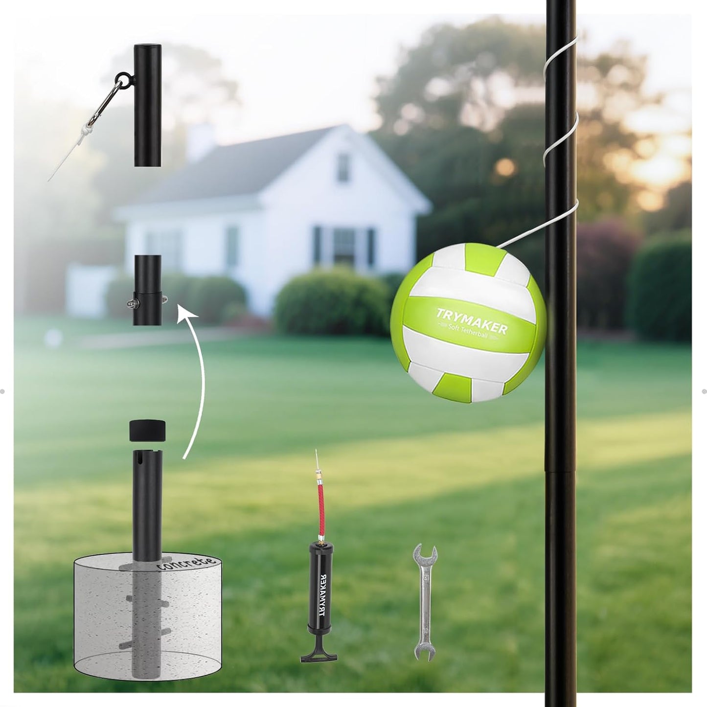 Tetherball Set for Backyard Fun - Heavy Duty 10.43ft Pole