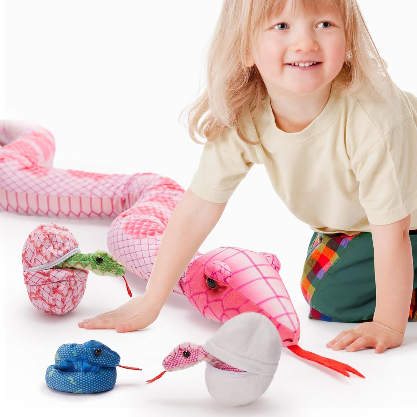 Tezituor Giant Stuffed Snake Plush with 3 Babies & 2 Eggs