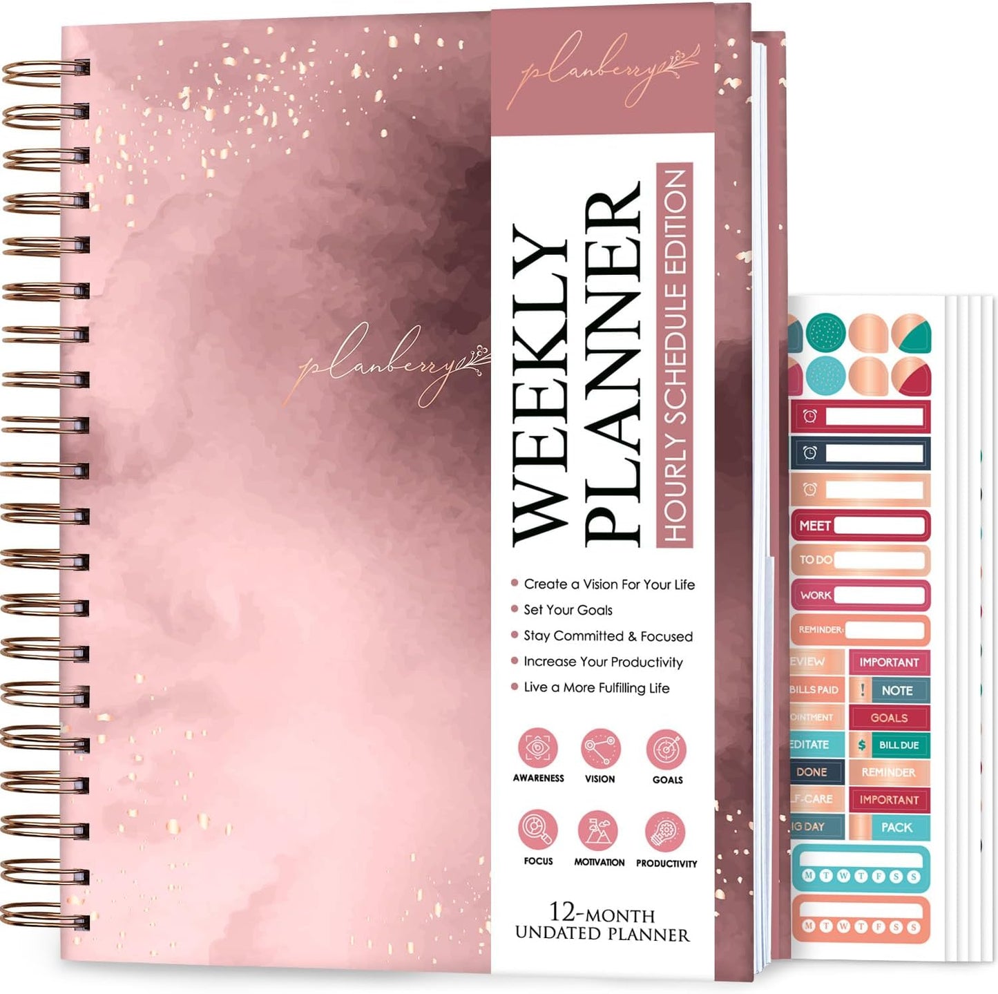 PLANBERRY Large Hourly Schedule Planner for Productivity & Budget
