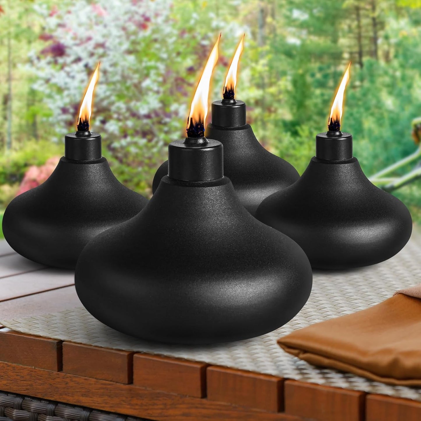4 Pack Metal Table Top Torches for Outdoor Decor and Parties