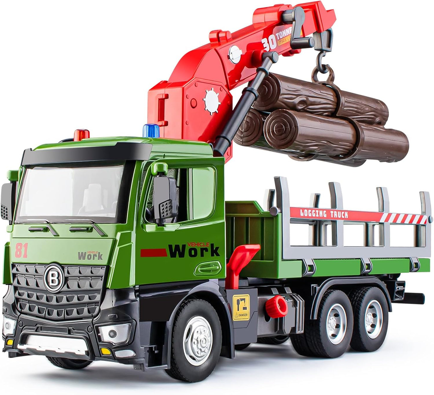 Timber Logging Truck Toy with Crane and Loadable Trunks for Kids