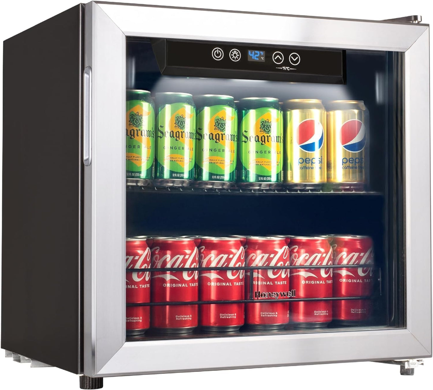 Honeywell Beverage Refrigerator: 48 Can Mini Fridge with Glass Door