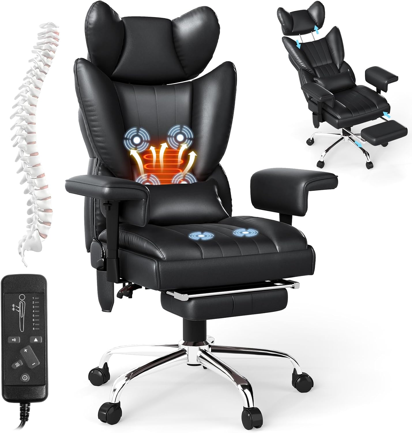 Massage Heated Office Chair with Foot Rest for Ultimate Comfort