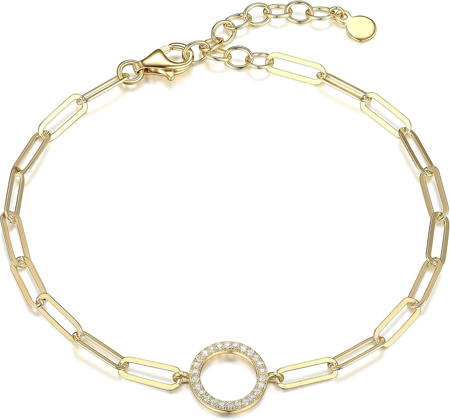 Cubic Zirconia Geometric Circle Paperclip Chain Link Bracelet