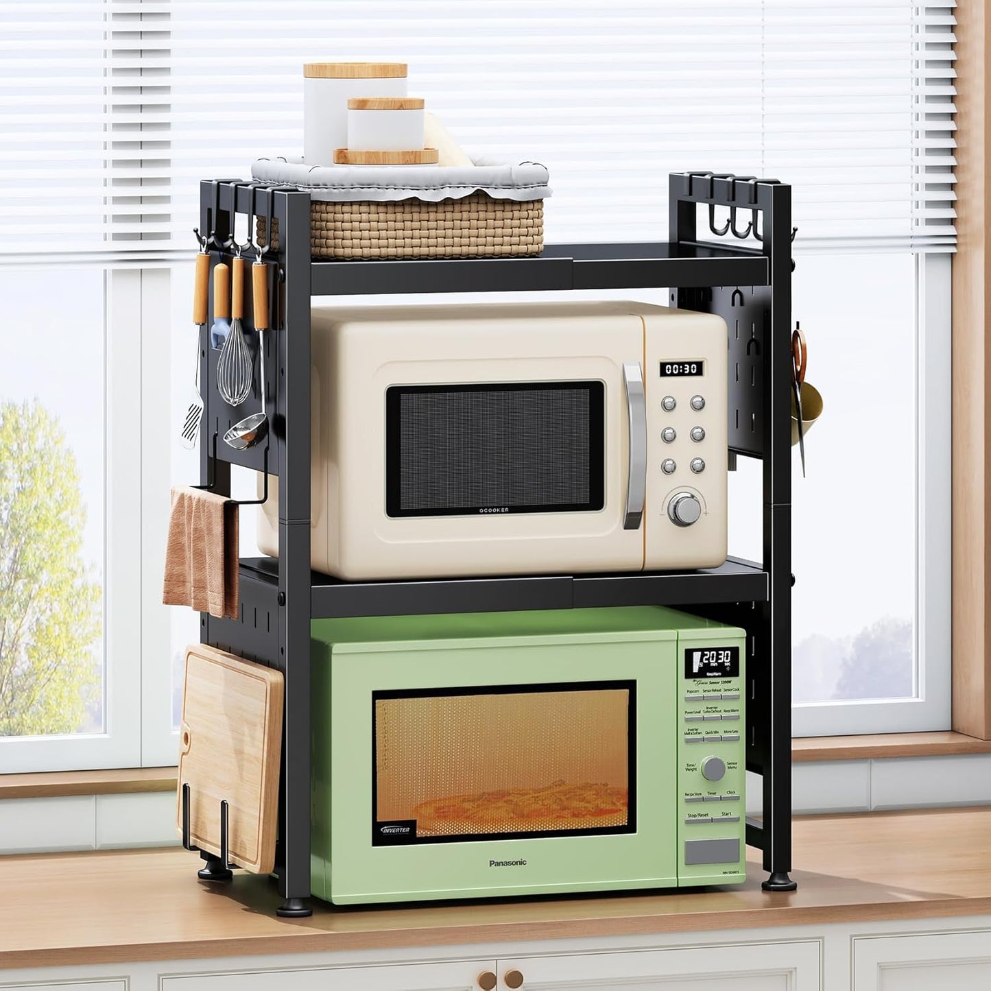 HERJOY Expandable Microwave Stand - Space Saving 3-Tier Shelf