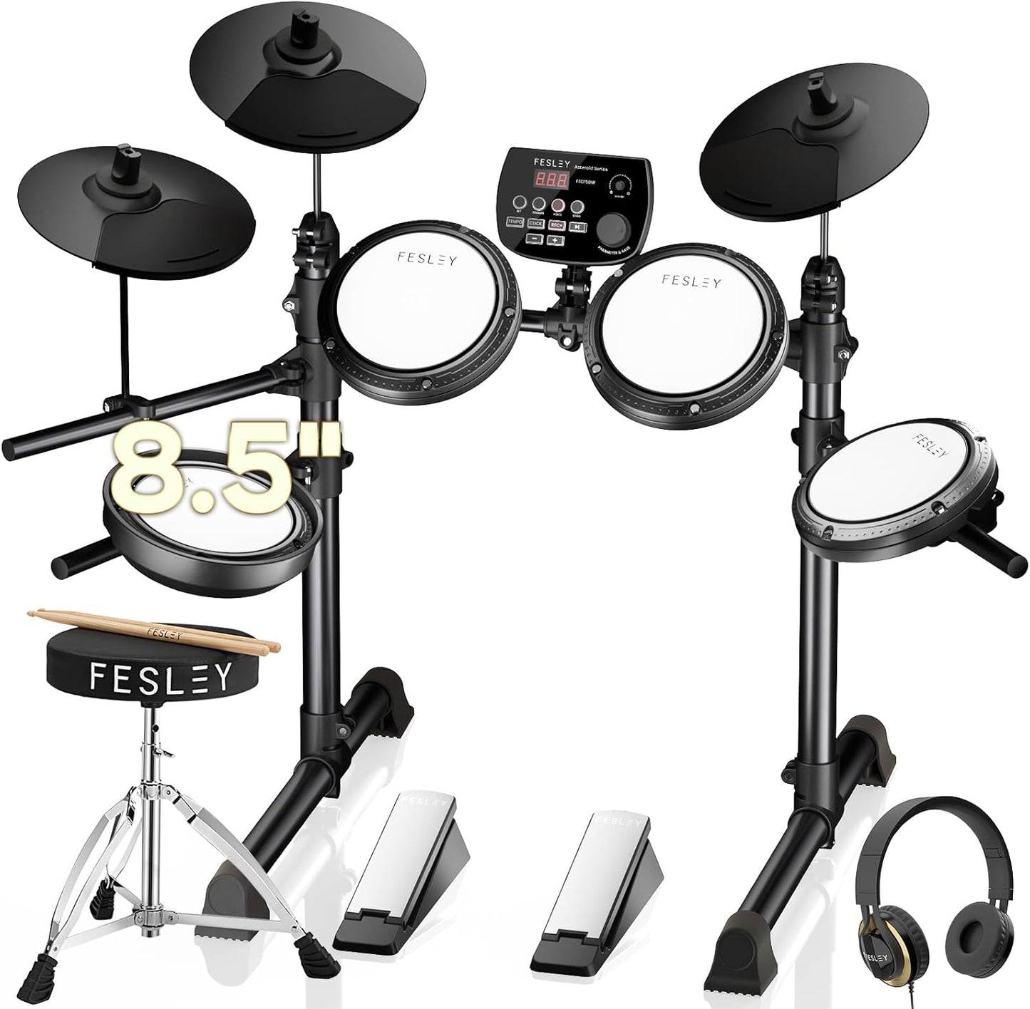 Fesley FED150W Electric Drum Set: Dual Zone Snare & 200 Sounds