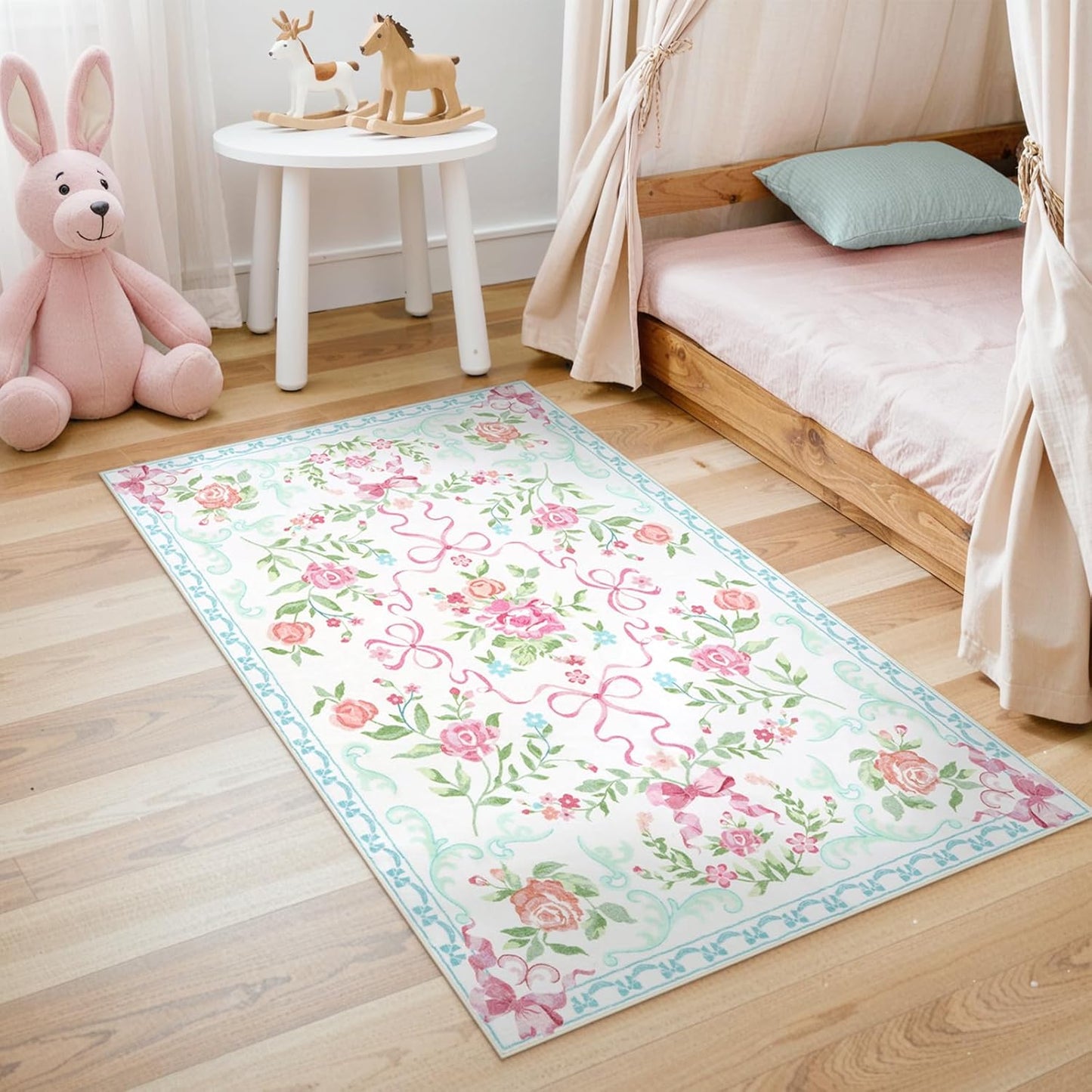 Collive 3x5 Nursery Rug - Boho Pink and Blue Floral Design