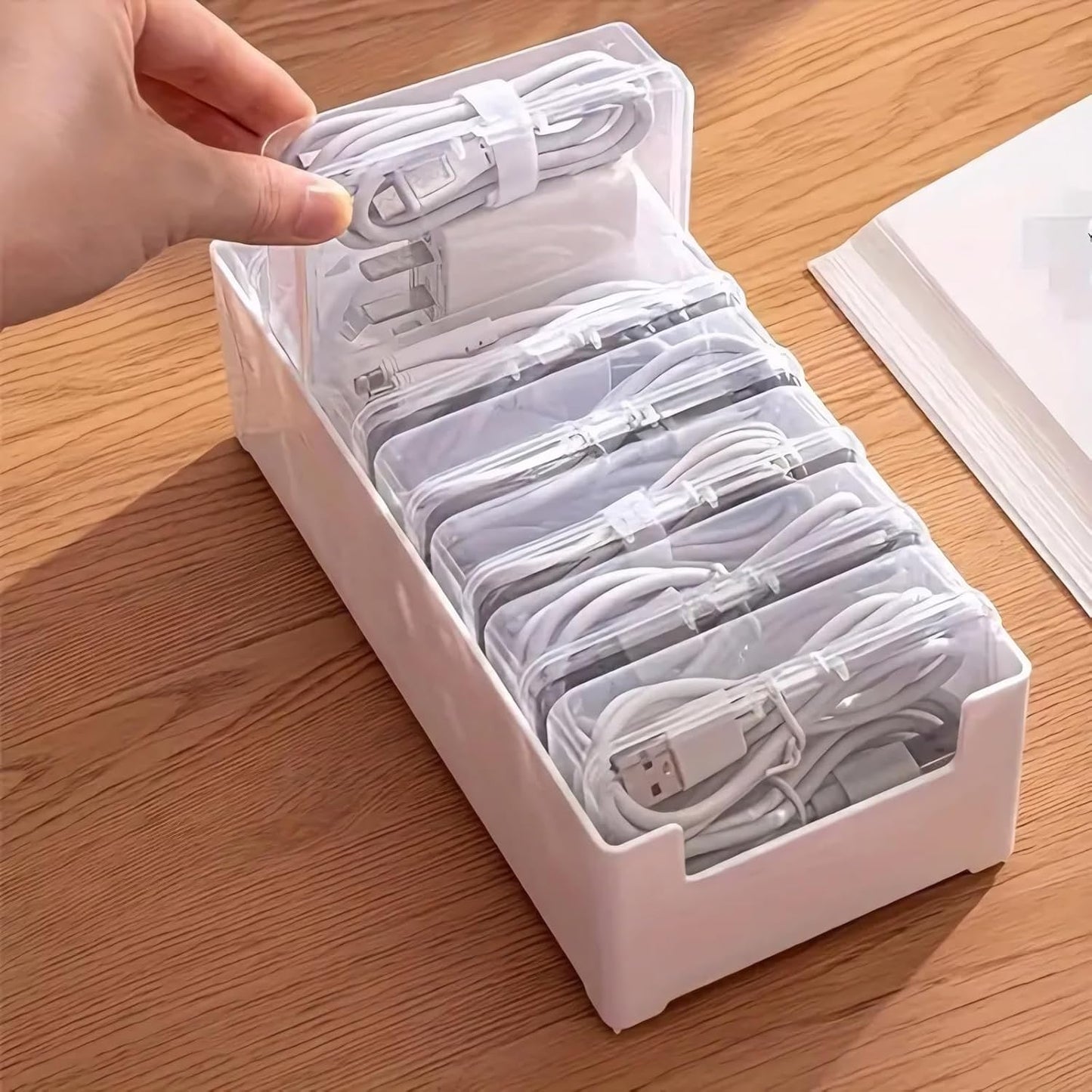 Clear Cable Organizer Box & Ties Set