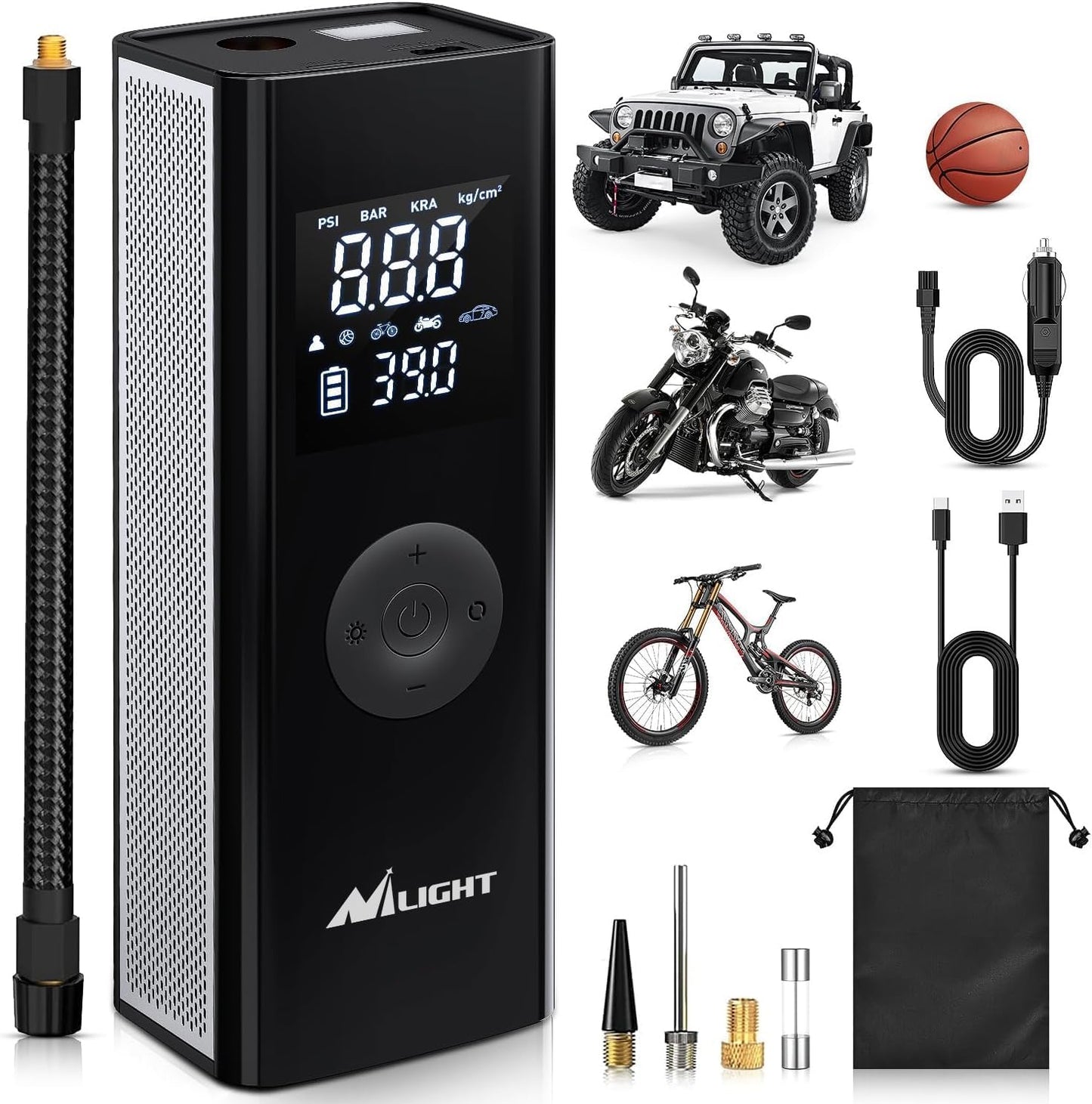 Nilight Portable Tire Inflator with Digital Pressure Gauge
